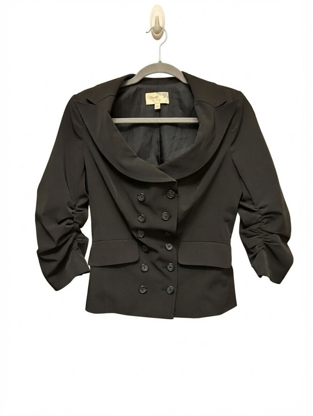 Elizabeth and James Black Ruched Sleeve Double Breasted Blazer Size 6